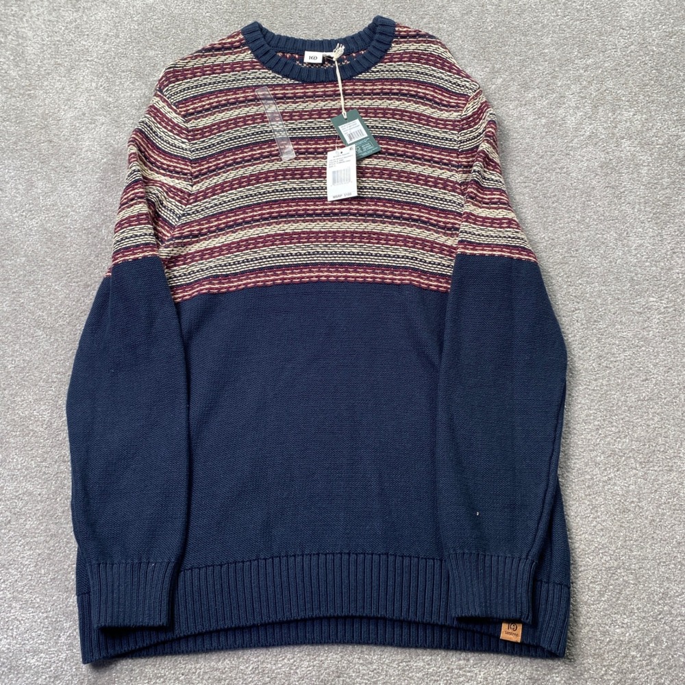 tentree Kepler Sweater Mens Size L Midnight Blue Striped Colorblock Crewneck
